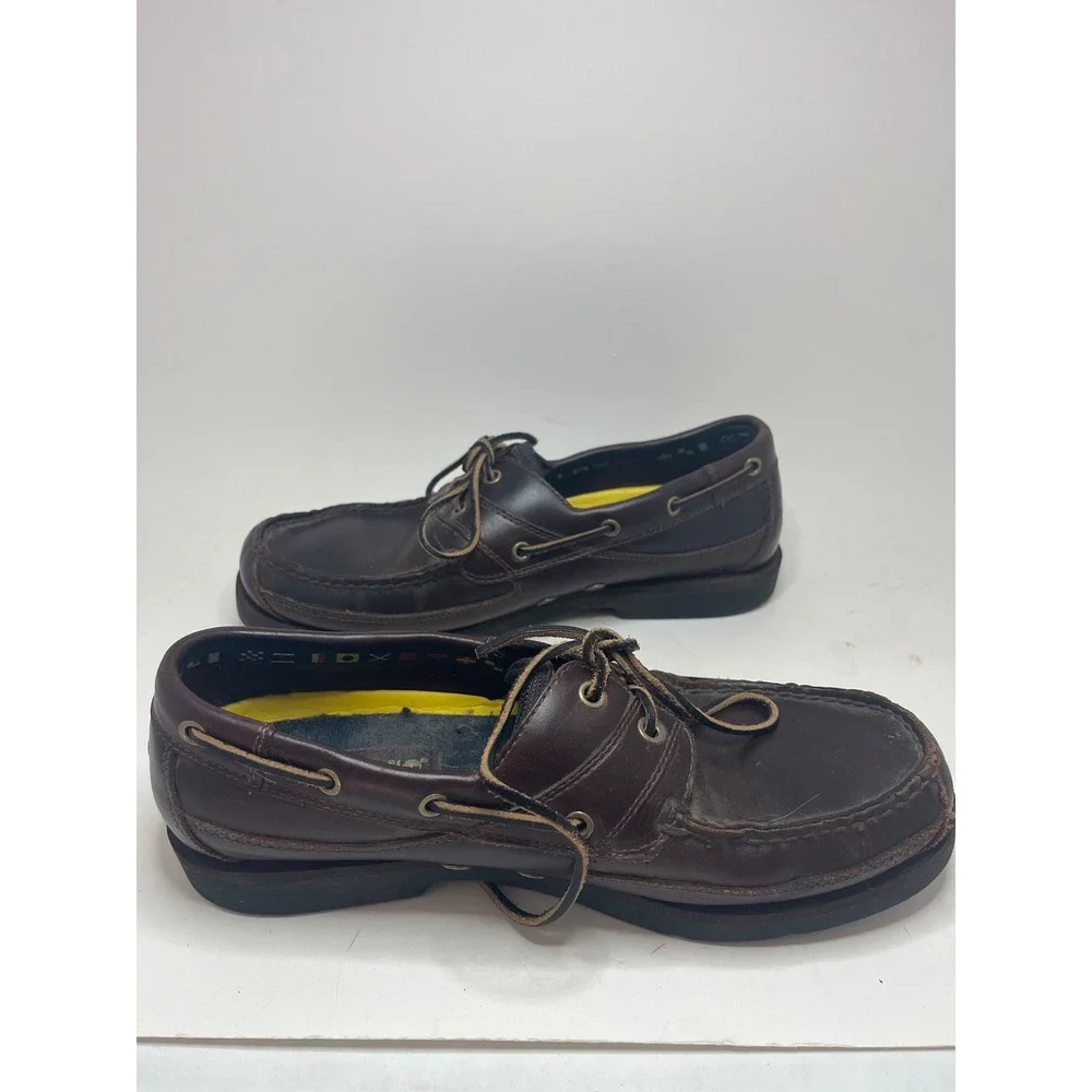 Timberland Mens Boat Yacht Shoes 10.5 M Brown Leather 2 Eyelet Classic Lug Sole